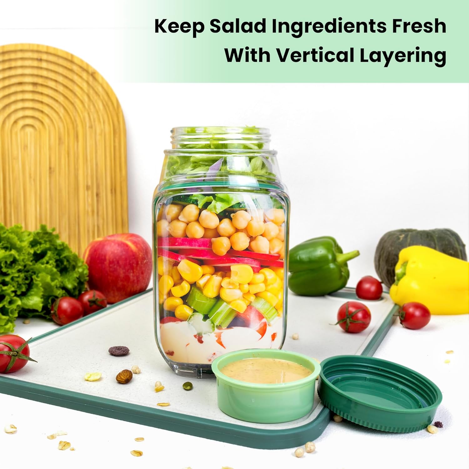 2-Pack 34oz Salad Jar Containe - Food Snacks That Are Green recensione e prezzo