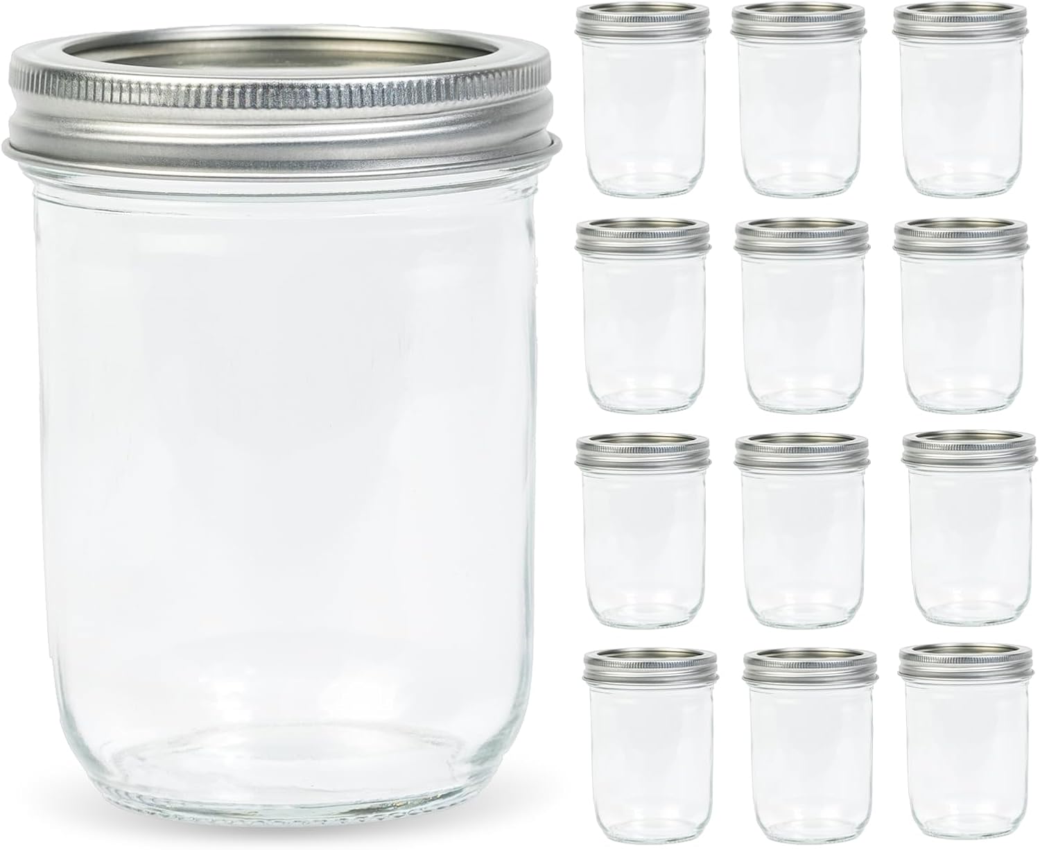 Food Storage With Lids - 12 Pack 16 oz Wide Mouth