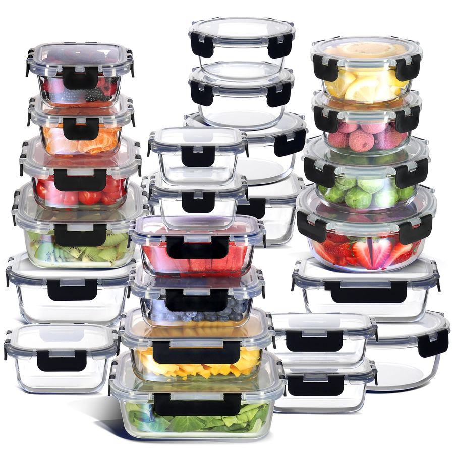 Food Storage Pantry - 48pc Glass Storage Containers with Lids,