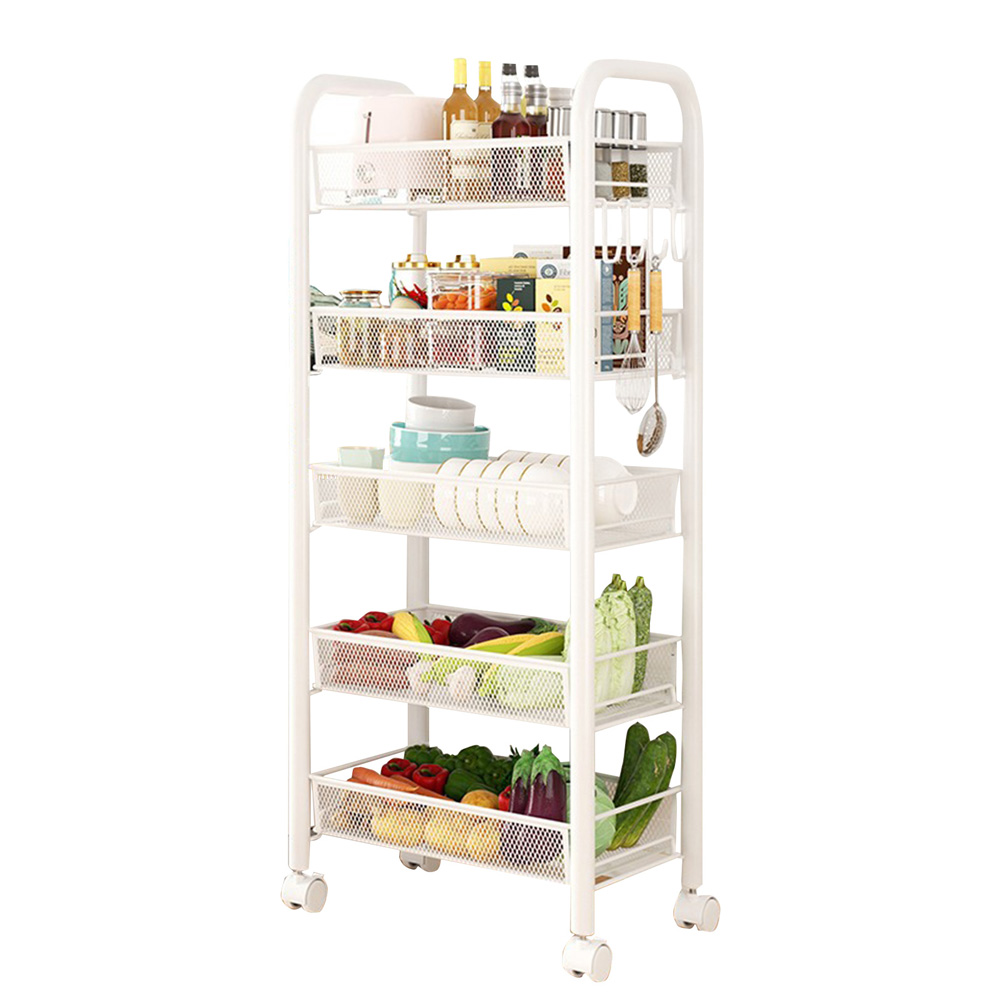 Food Storage With Wheels - 5 Tier Rolling Cart White Storage