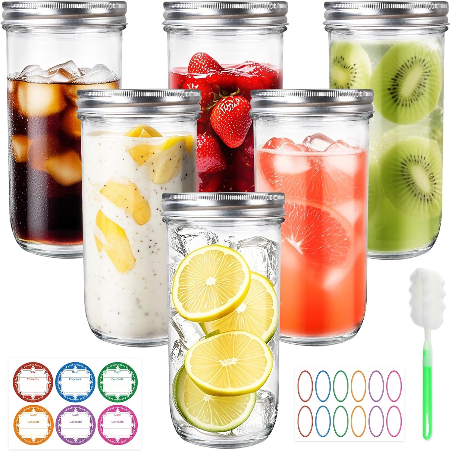 Food Storage With Lids - Jars Wide Mouth 6 Pack, 24oz