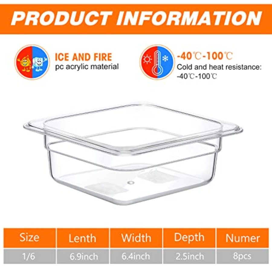 8 Pcs 1/6 Size, 2.6 Inch Deep  - Food Storage For Restaurant recensie en prijs