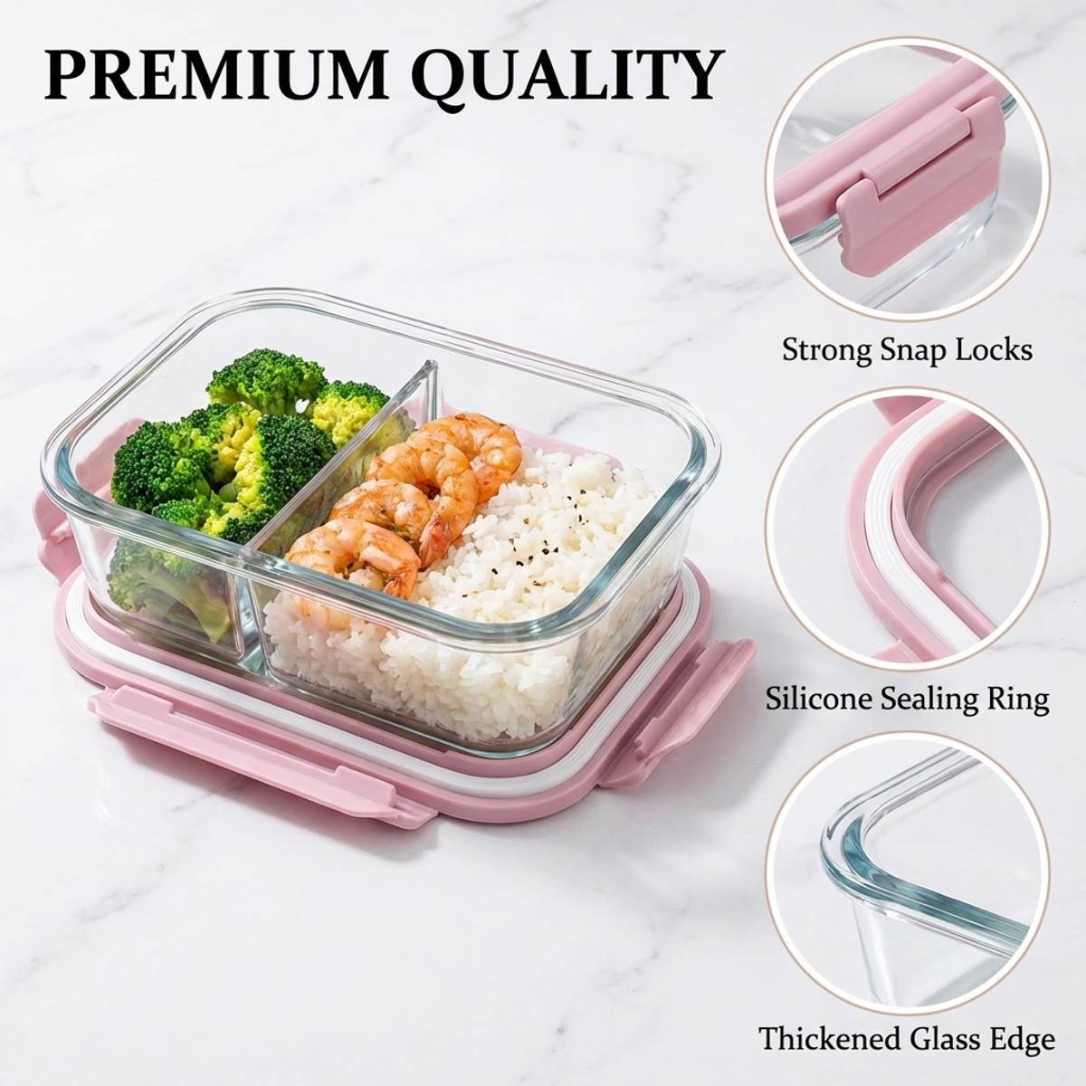 Pink Glass Lunch Box, 1050ml L - Food Storage With Lock recensie en prijs