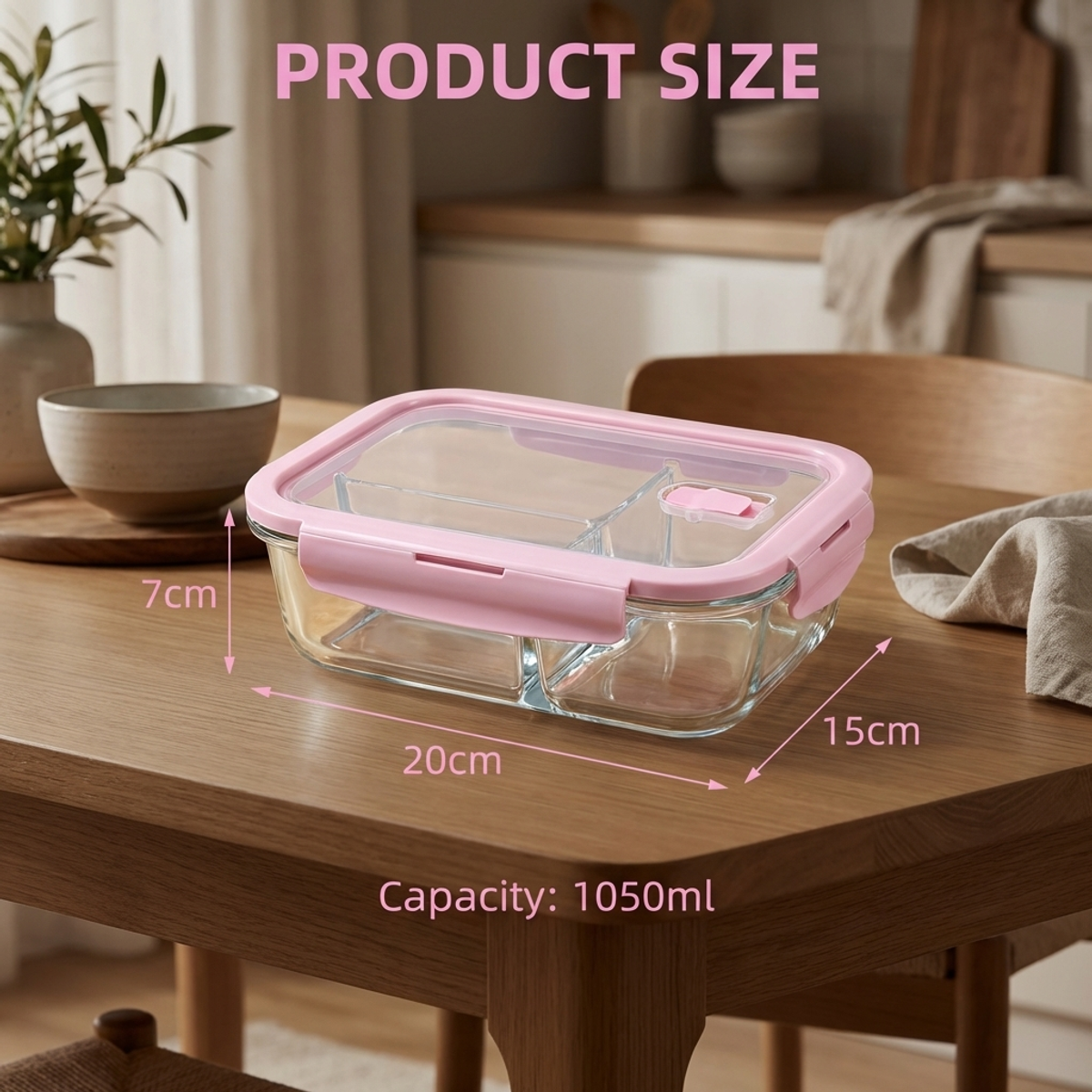 Pink Glass Lunch Box, 1050ml L - Food Storage With Lock recensie en prijs