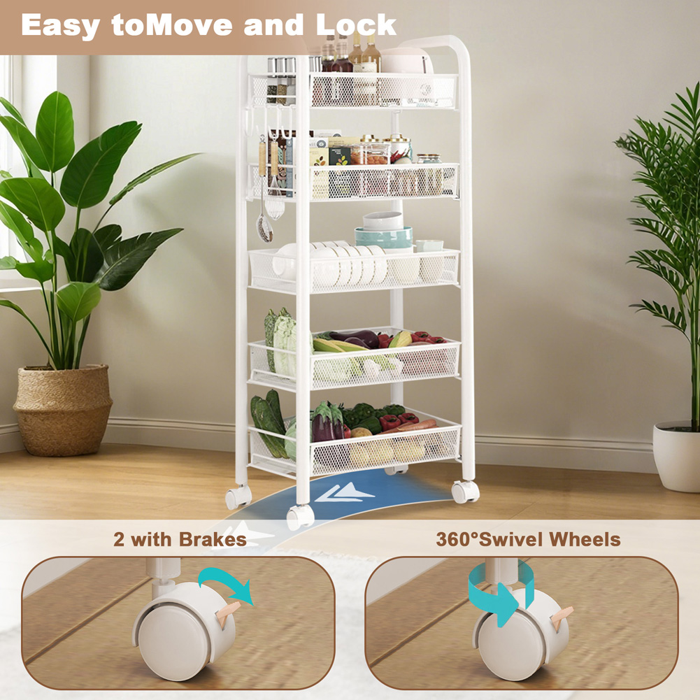 5 Tier Rolling Cart White Stor - Food Storage With Wheels recensie en prijs